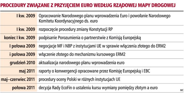 Procedury związane z przyjęciem euro według rządowej mapy drogowej