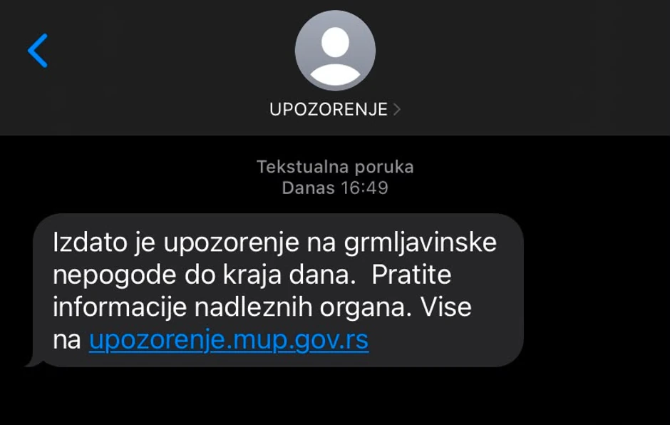 SMS upozorenje na nevreme