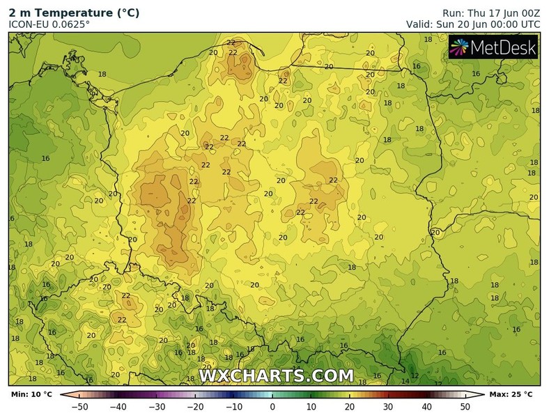 Prognozowana temperatura w nocy z soboty na niedzielę (godz. 2:00)