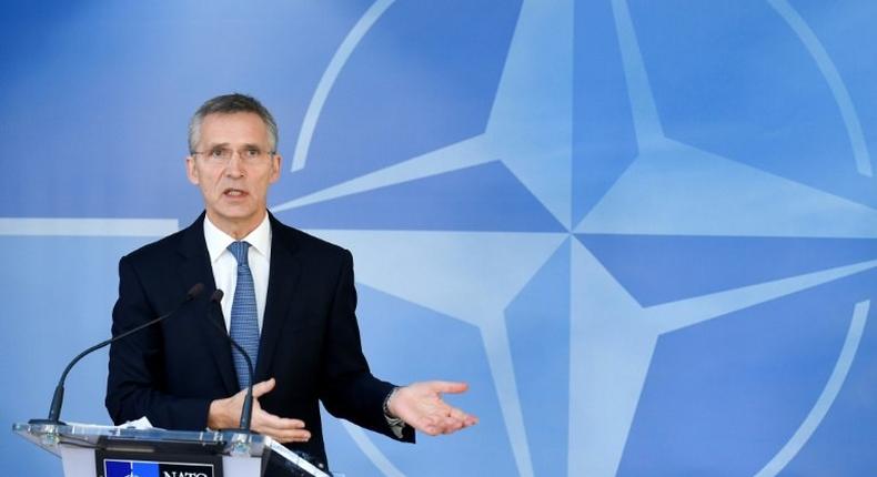 NATO Secretary General Jens Stoltenberg speaks to the press during a Foreign Affairs meeting at the NATO headquarters in Brussels on December 6, 2016