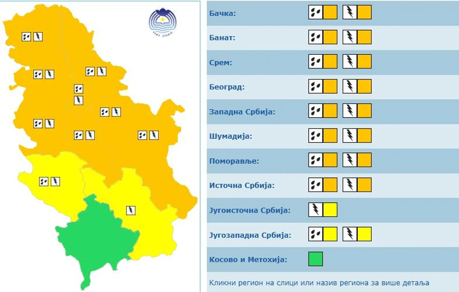 Upaljen narandžasti meteo alarm za 2305