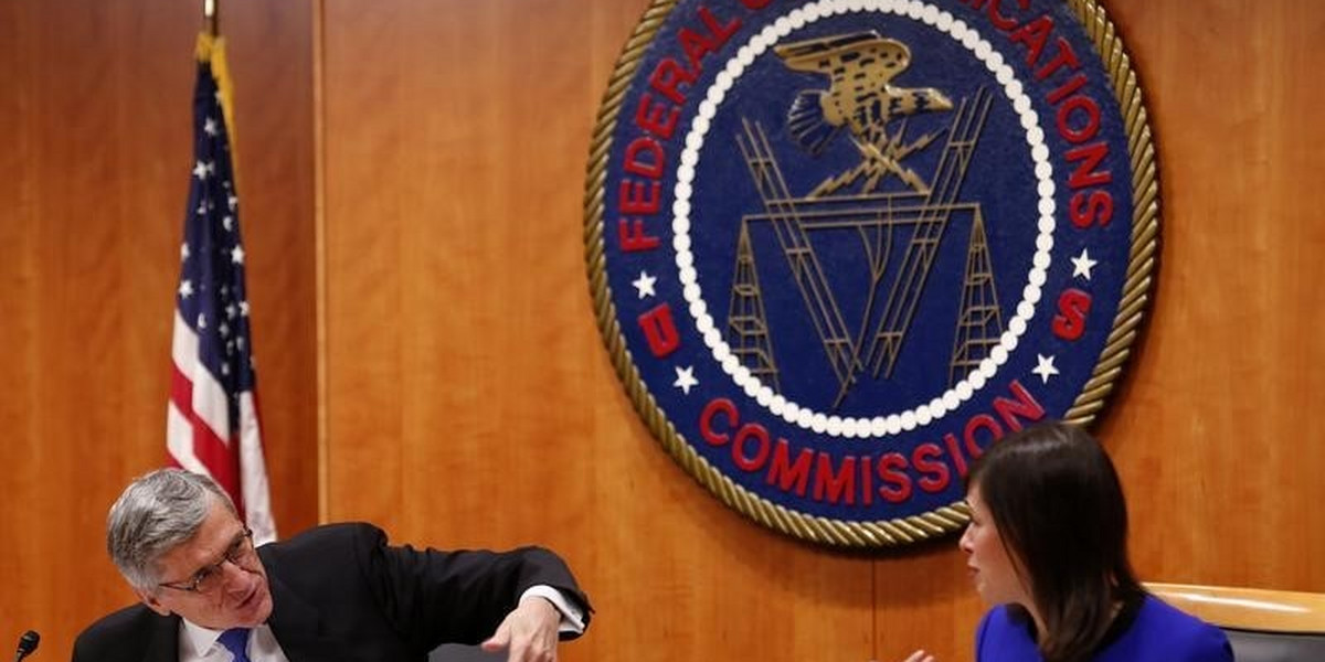 Wheeler and commissioner Jessica Rosenworcel at the FCC Net Neutrality hearing in Washington.