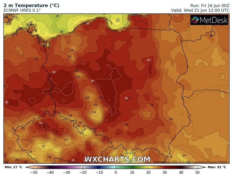 W połowie tygodnia nieprzyjemnie parno i duszno zrobi się w większości kraju. Termometry prawdopodobnie przekroczą 30 st. C