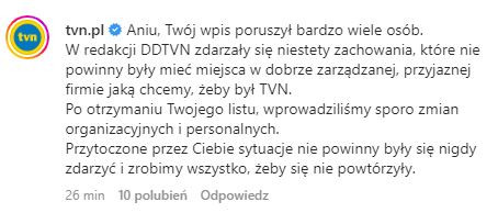 TVN reaguje na oskarżenia Anny Wendzikowskiej