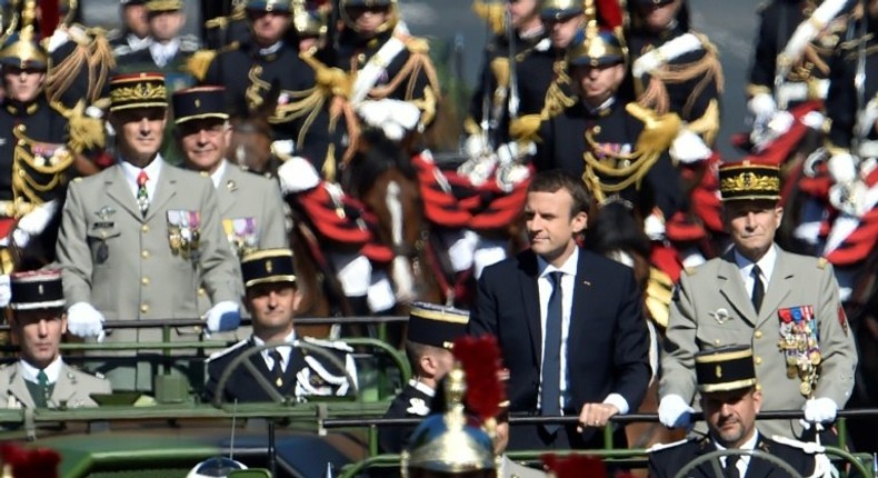 French President Emmanuel Macron attends a military ceremony on Bastille Day, which commemorates the storming of the Bastille prison in 1789 -- the start of the French Revolution and a turning point in world history