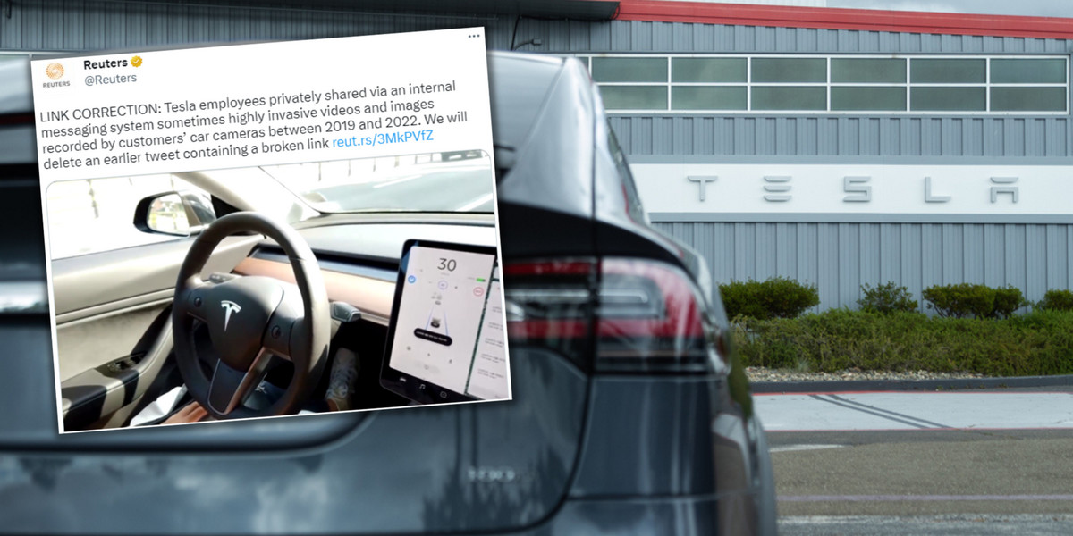 Pracownicy Tesli przekazywali sobie nagrania z prywatnych samochodów klientów (fot. Twitter/Reuters)