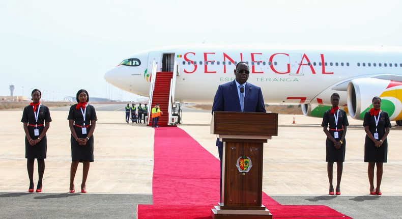 Le président Macky Sall lors de la cérémonie de présentation du premier Airbus A330 Neo acquis par le Sénégal en janvier 2019