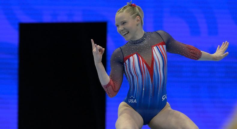 Jade Carey is returning to the Olympics for a second time, this time in Paris. The gymnast won gold for her floor routine in the last Olympic cycle.Nick Wosika/Icon Sportswire via Getty Images