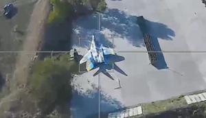 A Ukrainian MiG-29 fighter before it was struck by a Russian drone.Ukraine Weapons Tracker/X