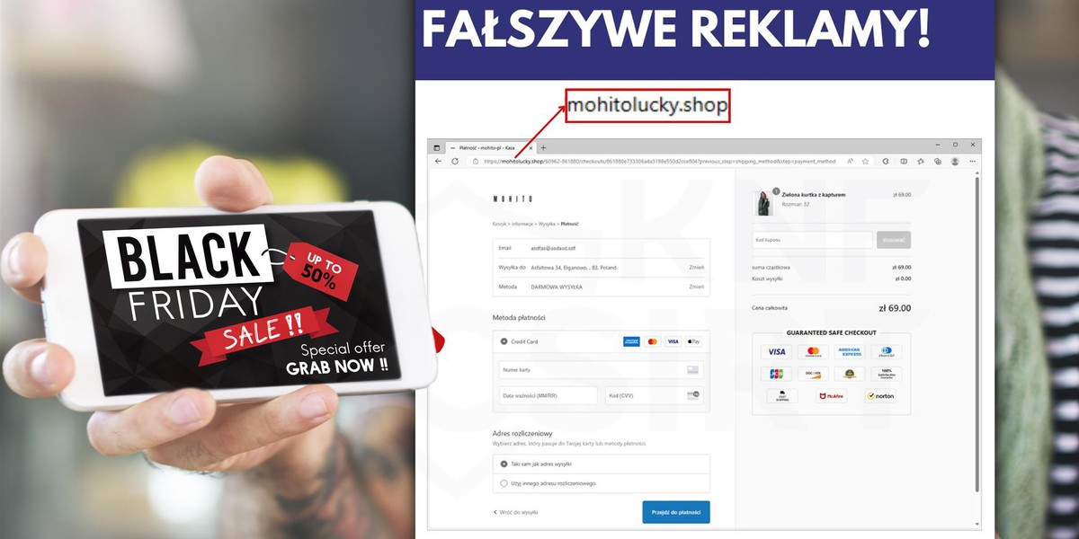 Oszuści, wykorzystując zbliżający się Black Friday podszyli się pod sklep Mohito. 