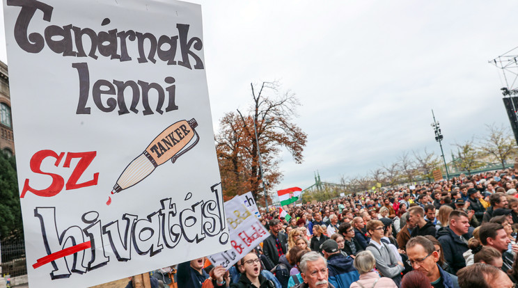 Tüntetnek a tanárok mellett / Fotó: Fuszek Gábor