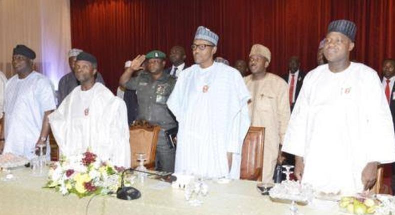 President Muhammadu Buhari meets with House of Reps members in Abuja on December 9, 2015