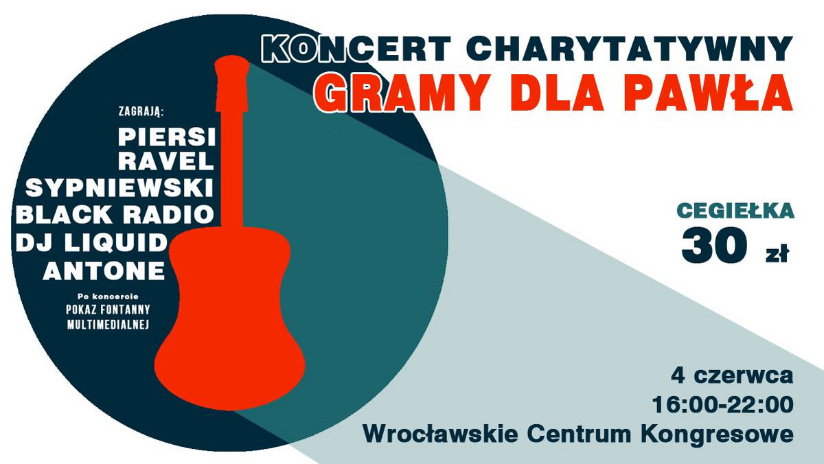 "Gramy dla Pawła". Pod takim hasłem pracownicy wrocławskiej Hali Stulecia organizują koncert charytatywny dla swojego kolegi z pracy, który odbędzie się 4 czerwca. Pół roku temu Paweł uległ poważnemu wypadkowi. Dziś ma kłopoty z wykonywaniem podstawowych czynności życiowych. Potrzebuje pomocy. Dochód z imprezy w całości zostanie przeznaczony na jego leczenie i pomoc rodzinie.