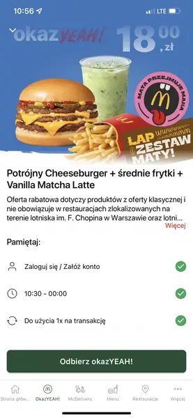 Kod na zestaw do pobrania w aplikacji McDonald&#39;s