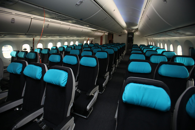 Wnętrze samolotu Boeing 787 Dreamliner, fot. Simon Dawson/Bloomberg