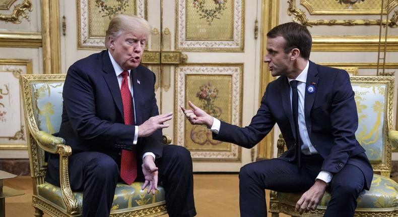 Donald Trump meets Emmanuel Macron on November 10, 2018, ahead of the 100th anniversary of the end of World War One.