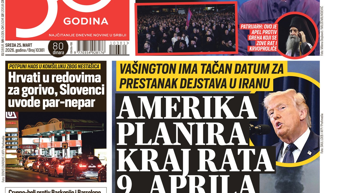 Blic naslovna strana za 25.3.