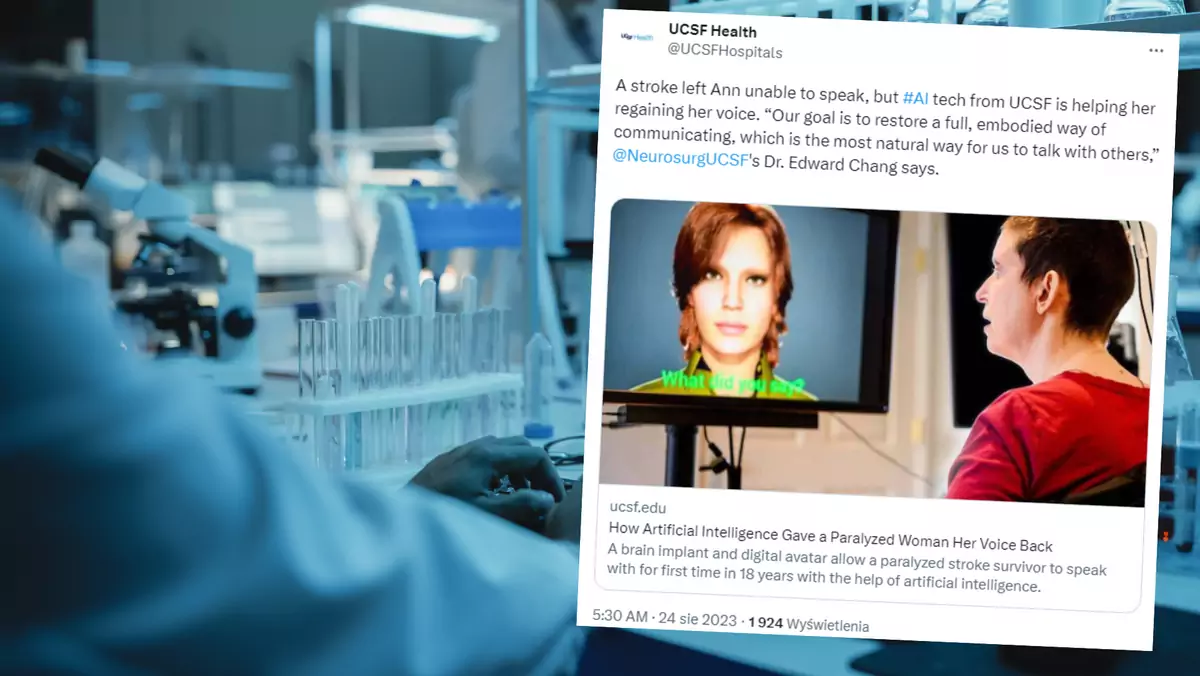 Wynalazek naukowców z uniwersytetów w San Francisco i Berkeley pozwolił kobiecie, która przeszła udar, odzyskać swój głos po 18 latach (screen: UCSFHospitals/Twitter)