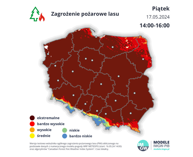 Zagrożenie pożarowe lasu. Stan na 17.05.2024 r.