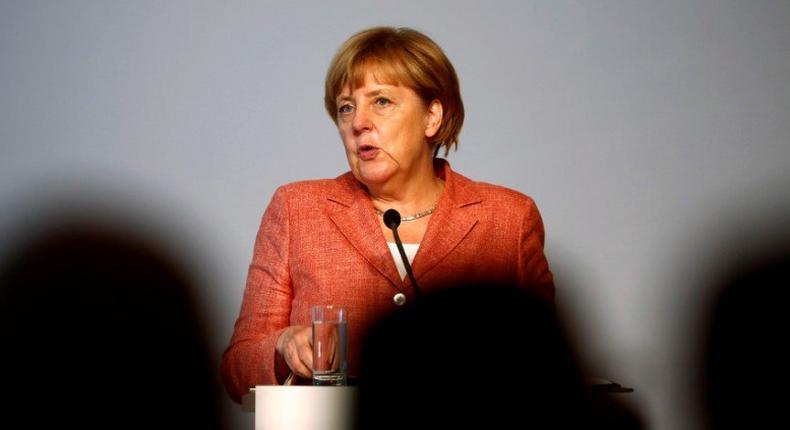 German Chancellor Angela Merkel delivers a speech at a summit of the Federal Association of the German Tourism Industry (BTW) at the Adlon Hotel in Berlin, Germany, September 26, 2016. 