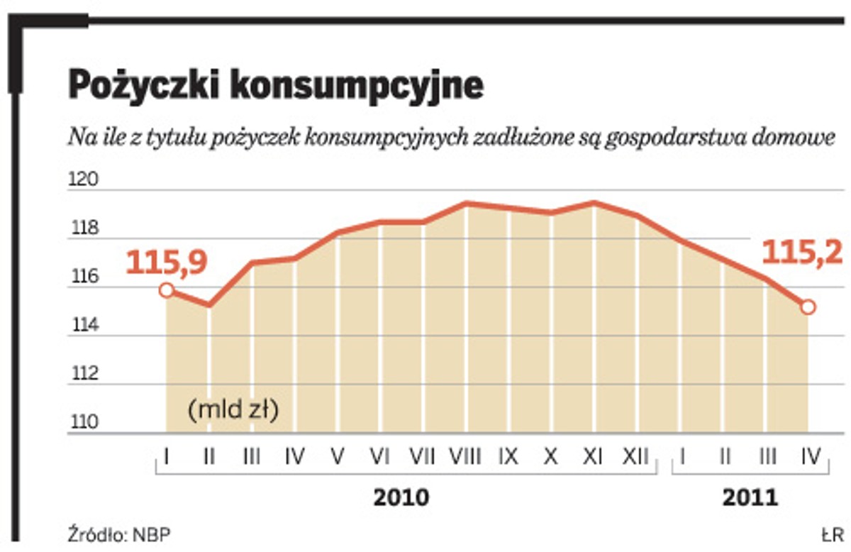 Na ile z tytułu pożyczek konsumpcyjnych zadłużone są gospodarstwa domowe.