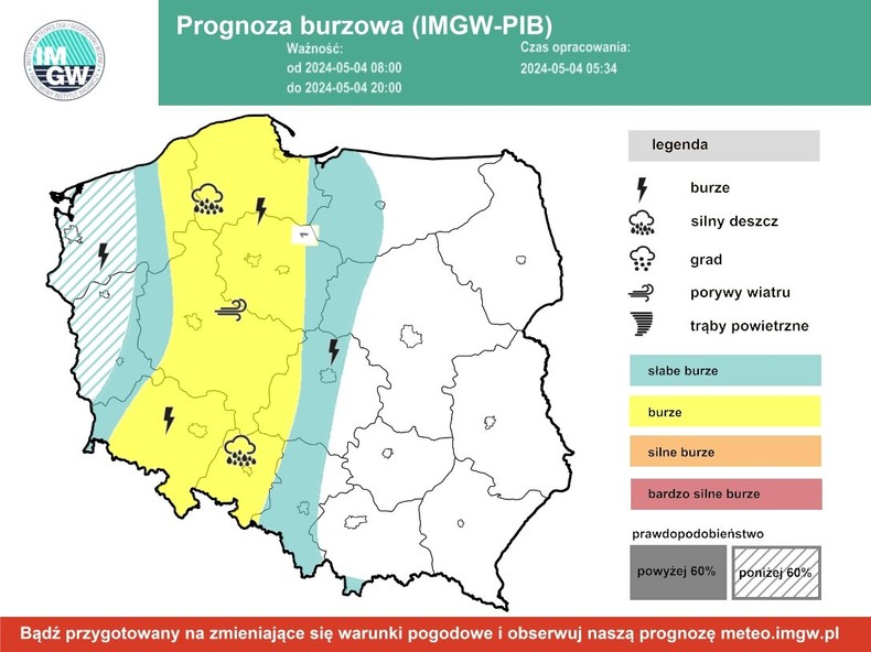 IMGW ostrzega przed burzami z gradem