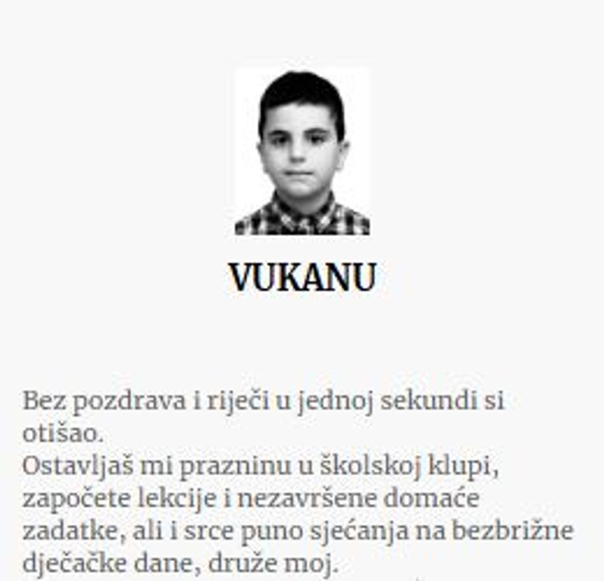 Čitulja posvećena Vukanu Vuletiću 
