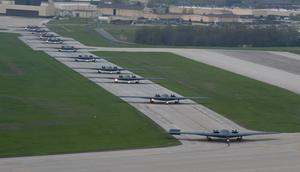 B-2 Spirit stealth bombers assigned to the 509th Bomb Wing taxi on the runway at Whiteman Air Force Base, Mo., April 15, 2024.U.S. Air Force photo by Airman 1st Class Hailey Farrell