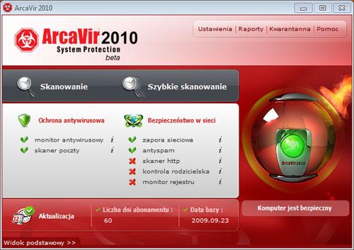 Pakiet bezpieczeństwa ArcaVir 2010 w wersji beta