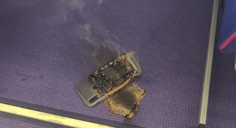 Smoke began billowing from the smartphone shortly before takeoff.