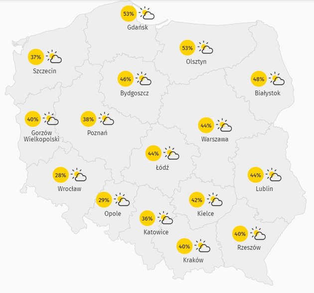 Prognoza zachmurzenia w środę 16 września