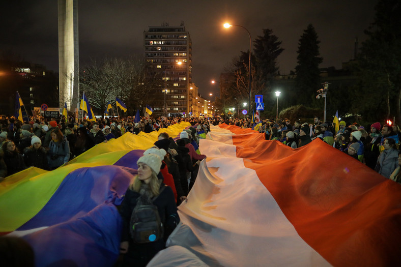 Marsz solidarności z Ukrainą. Warszawa, 24 lutego br.