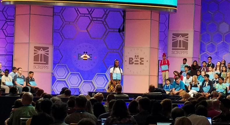 Lily Tugbah spelling her word at the Scribbs National Spelling Bee.