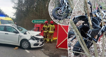 Tragiczny wypadek na Pomorzu. Motocykl zderzył się z osobówką. Nie żyje jedna osoba