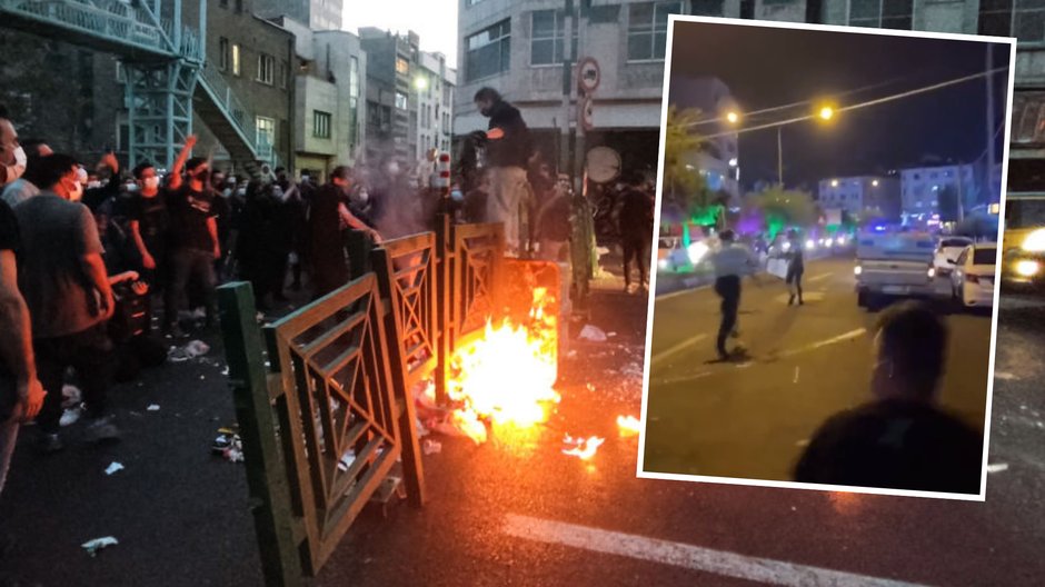 Protestujący walczą z policją w Teheranie