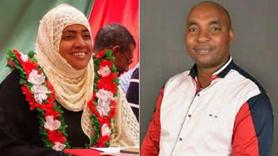 Newly elected Jubilee members of National Assembly Ruweida Mohamed (Lamu East) and Stanley Muiruri Muthama (Lamu West)