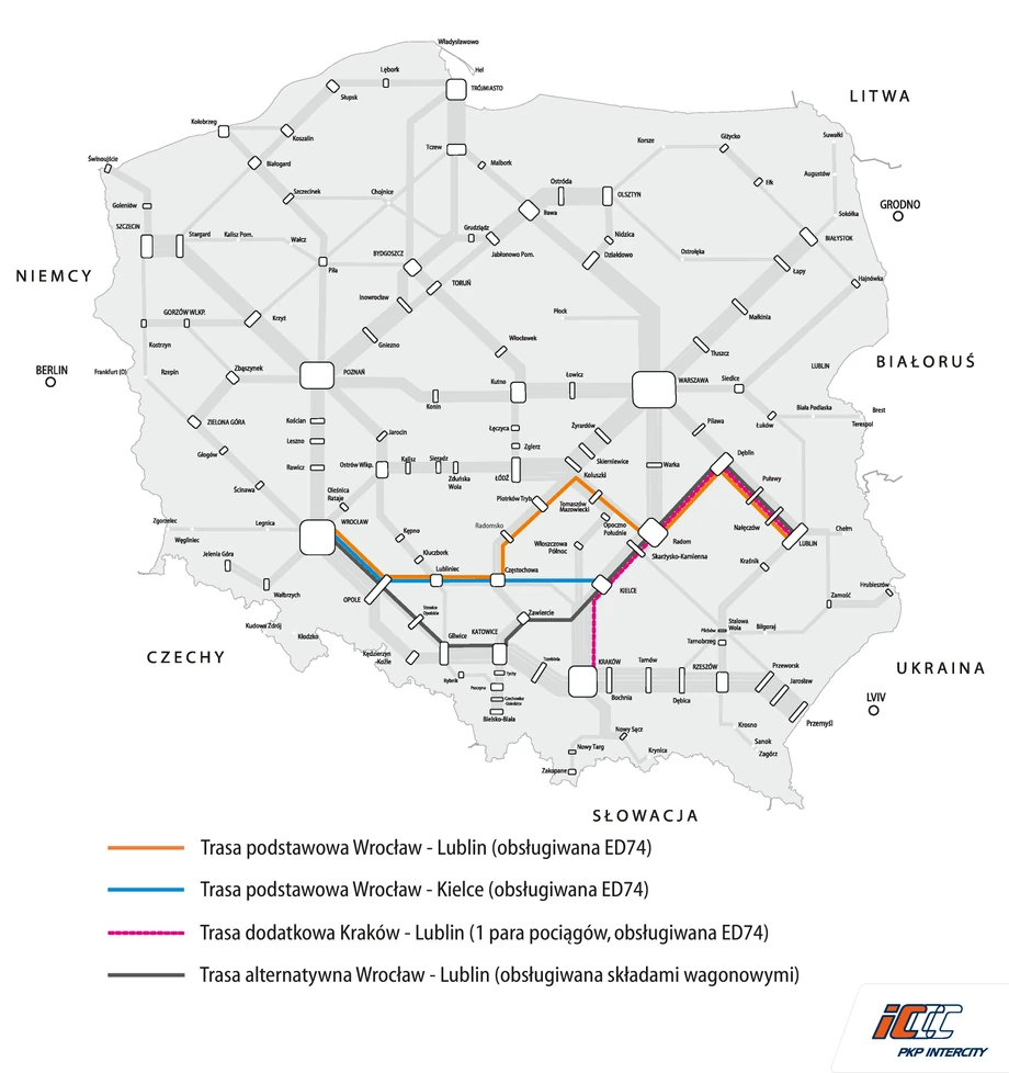 Mapa tras, na których będą kursować ED74