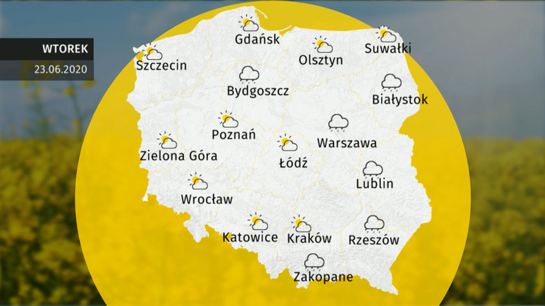 Mapa pogody dla Polski 24 czerwca 2020