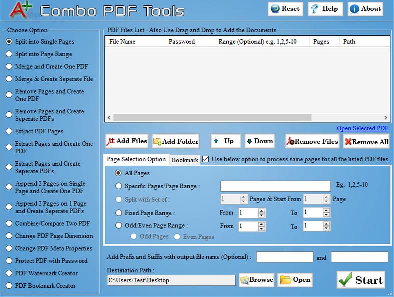 Główne okno programu do pracy na plikach PDF - Aplus Combo PDF Tools