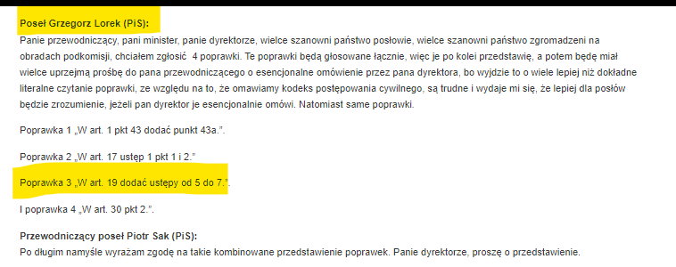 Cztery poprawki posła PiS Grzegorza Lorka, w tym poprawka nr 3 kluczowa dla Jarosława Kaczyńskiego