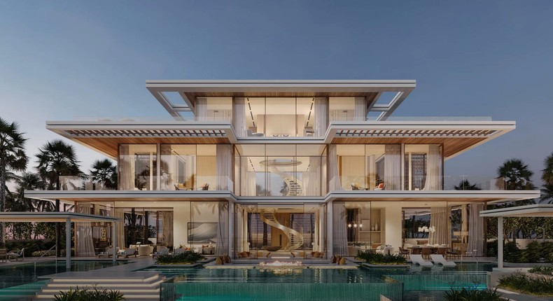 A rendering of one of the planned mansions on Amali Island in Dubai.Amali Properties