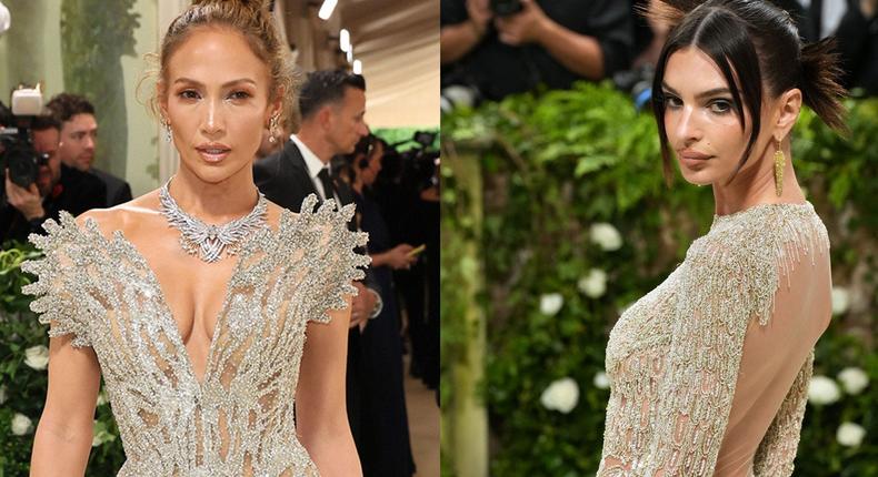 Jennifer Lopez and Emily Ratajkowski were among those who wore naked dresses at the 2024 Met Gala. Sean Zanni/Patrick McMullan via Getty Images/Dia Dipasupil/Getty Images