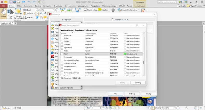 Zastosowany w PDF-XChange Editor mechanizm OCR obsługuje język polski