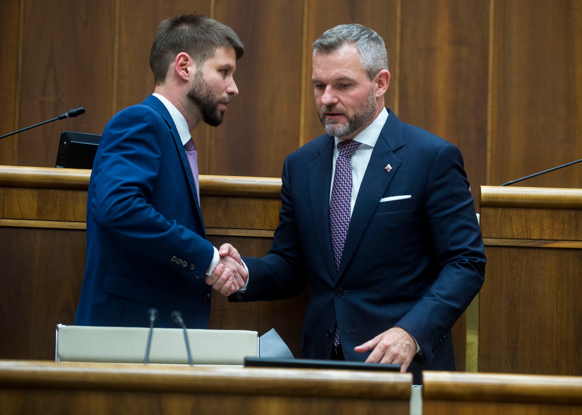 Predseda NR SR Peter Pellegrini a Michal Šimečka (PS).