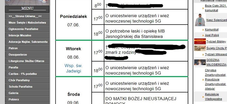 Msze o unicestwienie wież 5G. Proboszcz: Więcej takich modlitw nie będzie