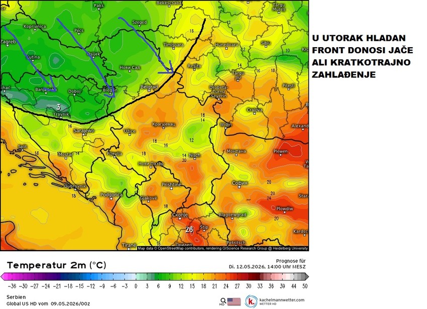 Kratkotrajno zahlađenje u utorak