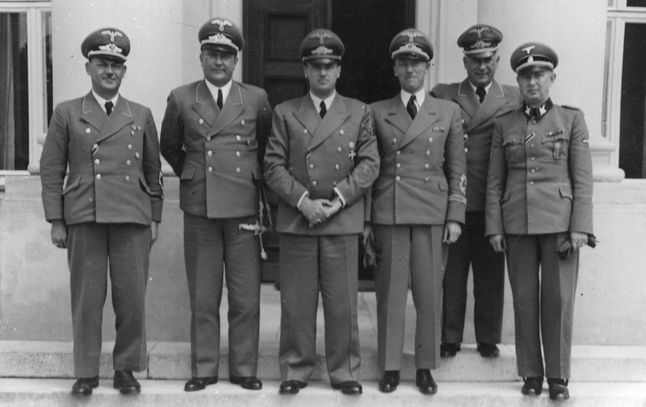 Od lewej: Ernst Kundt, Ludwig Fischer, Hans Frank, Otto Wächter, Ernst Zörner i Richard Wendler