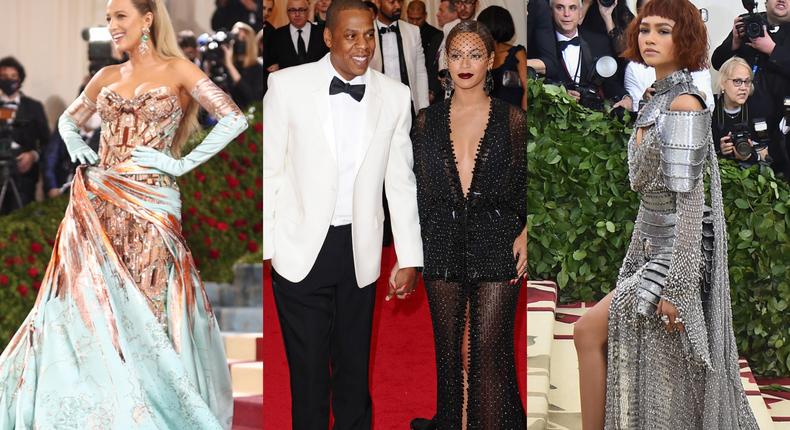 Blake Lively at the 2022 Met Gala, Jay-Z and Beyonc at the 2014 Met Gala, and Zendaya at the 2018 Met Gala.Chris Polk/WWD/Penske Media via Getty Images; Axelle/Bauer-Griffin/Contributor/FilmMagic; Theo Wargo/Staff/Getty Images for Huffington Post