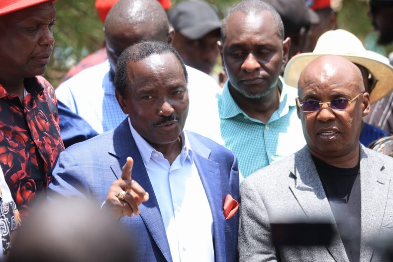 Azimio la Umoja principal and Wiper leader Kalonzo Musyoka, Democratic Alliance Party leader (DAP K) leader Eugine Wamalwa and Safina party leader Jimi Wanjigi addressing the press after a church service on Sunday, September 29, 2024.