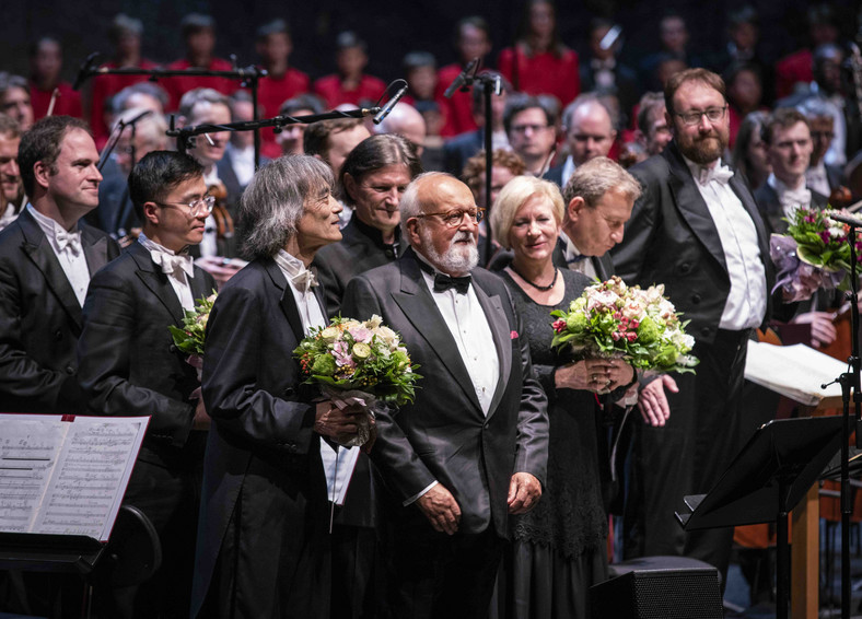 Dyrygent Kent Nagano i Krzysztof Penderecki na festiwalu w Salburgu, 2018 r.